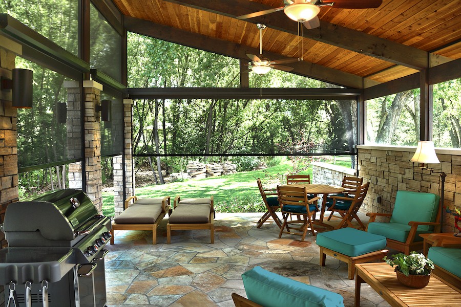 A patio protected by Oasis outdoor bug screens.