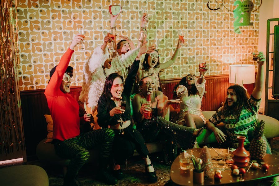  A group of friends celebrating New Year’s with a party.